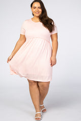 Light Pink Solid Crochet Trim Plus Shift Dress