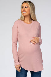 Mauve Long Sleeve Ribbed Maternity Top