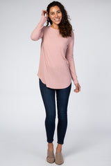 Mauve Long Sleeve Ribbed Top