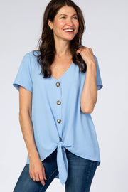 Light Blue Button Tie Front Top