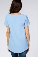 Light Blue Button Tie Front Top