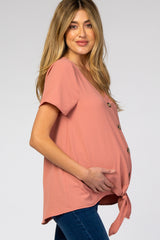 Salmon Button Tie Front Maternity Top