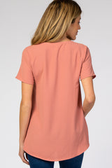 Salmon Button Tie Front Maternity Top