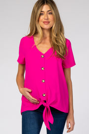 Fuchsia Button Tie Front Maternity Top