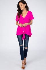 Fuchsia Button Tie Front Top