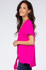 Fuchsia Button Tie Front Top