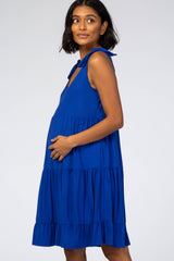 Royal Blue Knotted Strap Tiered Maternity Dress