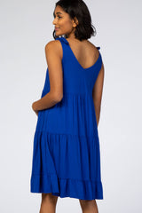 Royal Blue Knotted Strap Tiered Maternity Dress