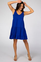 Royal Blue Knotted Strap Tiered Maternity Dress