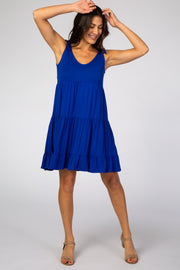 Royal Blue Knotted Strap Tiered Dress