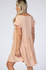 Peach Dot Print Tiered Ruffle Sleeve Maternity Dress