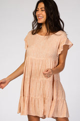 Peach Dot Print Tiered Ruffle Sleeve Maternity Dress