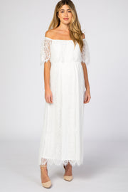 White Lace Off Shoulder Maternity Maxi Dress