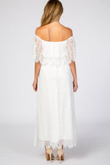 White Lace Off Shoulder Maternity Maxi Dress