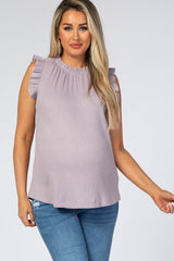 Lavender Mock Neck Ruffle Sleeve Maternity Top