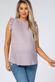 Lavender Mock Neck Ruffle Sleeve Maternity Top