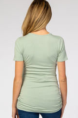 Mint Ruched Short Sleeve Maternity Top