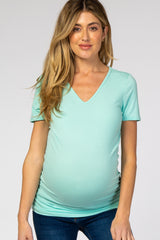 Mint Ruched Short Sleeve Maternity Top