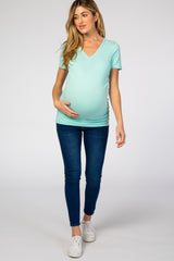 Mint Ruched Short Sleeve Maternity Top