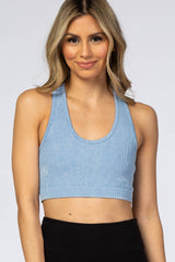 Light Blue Ribbed Racerback Maternity Sports Bra