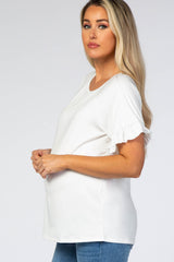 Ivory Ruffle Short Sleeve Maternity Top