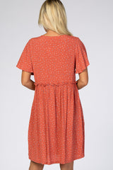 Coral Speckled Button Front Dress