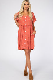 Coral Speckled Button Front Dress