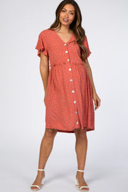 Coral Speckled Button Front Maternity Dress