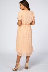 Peach Swiss Dot Ruffle Trim Maternity Dress