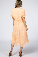 Peach Swiss Dot Ruffle Trim Dress