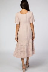 Light Pink Tiered Pintuck Midi Dress