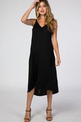 Black Cross Back Maternity Midi Dress