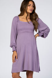 Lavender Smocked Long Sleeve Maternity Dress