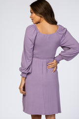 Lavender Smocked Long Sleeve Maternity Dress