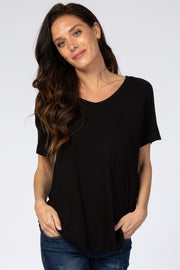 Black V-Neck Short Sleeve Top