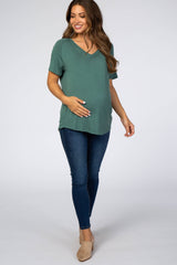 Teal V-Neck Maternity Short Sleeve Top