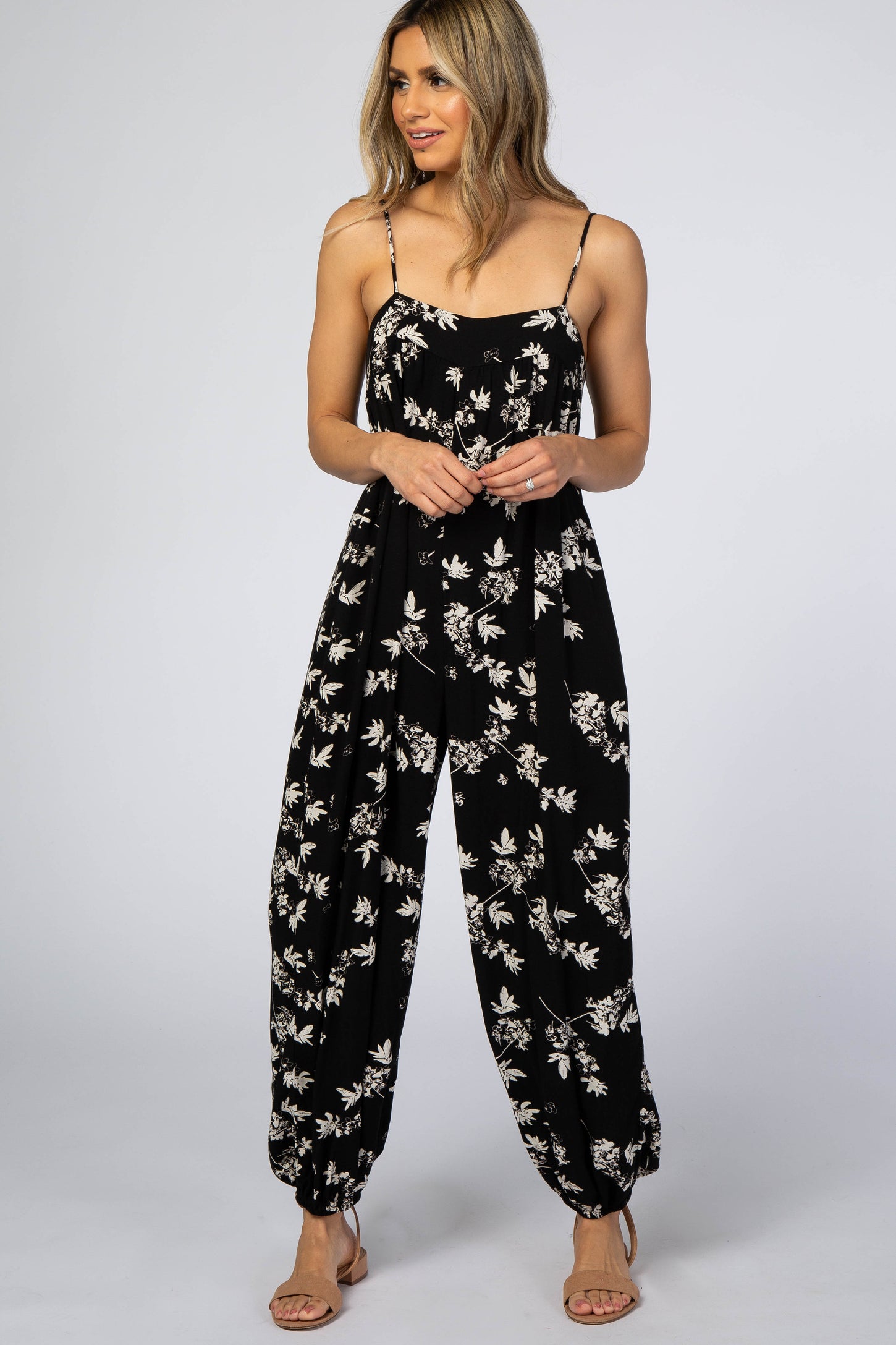 Black Floral Maternity Jumpsuit – PinkBlush