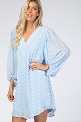 Light Blue Swiss Dot Bubble Sleeve Dress