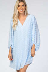 Light Blue Swiss Dot Bubble Sleeve Dress