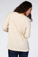 Beige Waffle Knit Long Button Sleeve Top