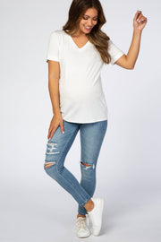 Light Blue Distressed Cropped Maternity Jeans