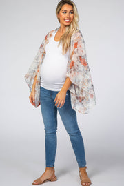 White Floral Chiffon Dolman Sleeve Maternity Cover Up