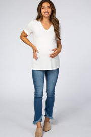 Blue Raw Hem Maternity Jeans