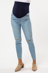 Light Blue Ripped Knee Maternity Skinny Jeans