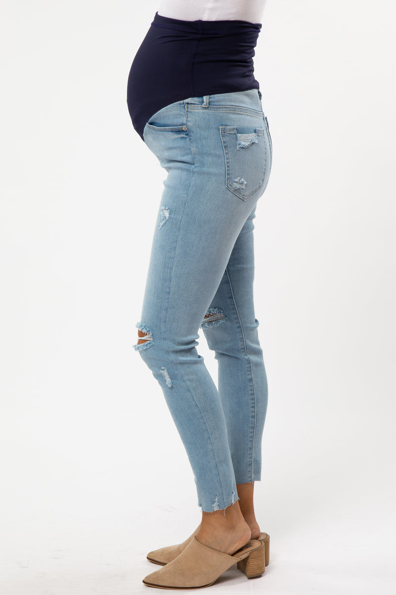 Light Blue Ripped Knee Maternity Skinny Jeans – PinkBlush