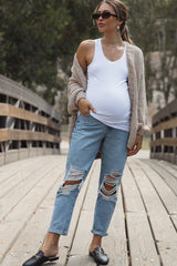 Light Blue Ripped Knee Distressed Maternity Jeans