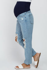 Light Blue Ripped Knee Distressed Maternity Jeans