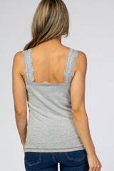 Heather Grey Knit Lace Trim Tank