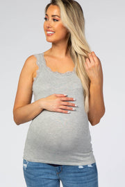 Heather Grey Knit Lace Trim Maternity Tank