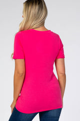 Fuchsia V-Neck Short Sleeve Maternity Top